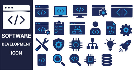 Software Development Icons Blue And White coding programming