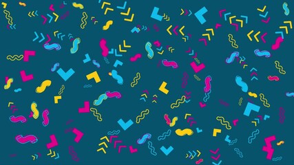 Wall Mural - Teal background with colorful 80s shapes. Abstract seamless memphis loop video for presentation, intro, outro, and social media.