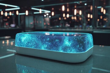 Poster - Modern decorative light with galaxy design illuminating a contemporary space at night