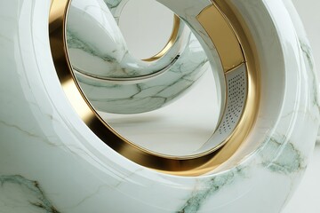 Poster - Modern design showcasing a unique marble and gold structure in a contemporary art space
