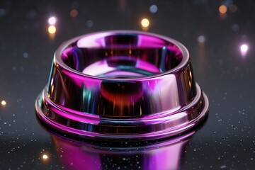 Poster - Stylish metallic bowl with vibrant colors reflecting on glossy surface during artistic display