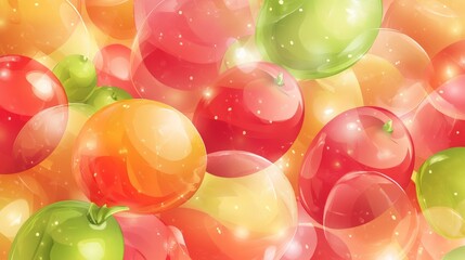 Poster - Colorful fruit spheres, red, green, orange, yellow create an abstract, bright, fun wallpaper for backgrounds, arts, cards, and festive designs.