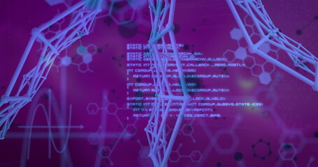 Poster - Floating cyan 3D molecular lattice in data interface, with code, hex icons, waveform, data nodes