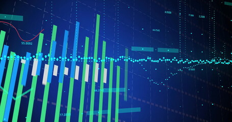 Poster - Showing chart rising bars, cyan points, red trend line on dark blue grid, with numeric labels