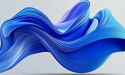 Poster - 3D abstract blue wave-shaped background, an elegant design with soft curves and flowing lines, set against a light grey backdrop for commercial use.