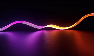 Poster - A single wavy neon line in shades of purple and blue, with an orange curve at the end, set against a black background. 