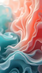 Aufkleber - A dynamic abstract background features swirling coral and teal waves in a fluid motion