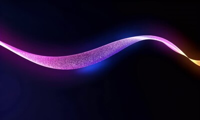 Poster - A single wavy neon line in shades of purple and blue, with an orange curve at the end, set against a black background. 