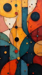 Aufkleber - A vibrant abstract art background with geometric shapes and colorful patterns creates a retro vibe