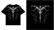 © Artmoreink - Neo tribal t-shirt design, with symmetrical accents, crafted in sharp white strokes for a dark, gothic streetwear aesthetic.