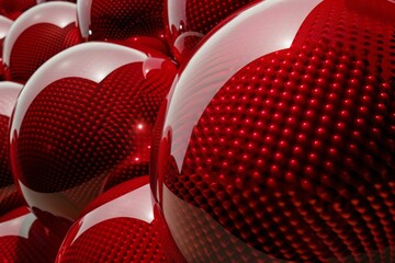 Poster - Cluster of glossy red spheres creating a visually appealing abstract background