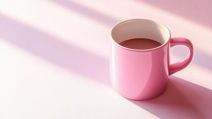Poster - Pink ceramic mug with a light-colored interior.