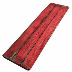 Poster - Weathered red painted wood plank with visible knots and wood grain, isolated on white background