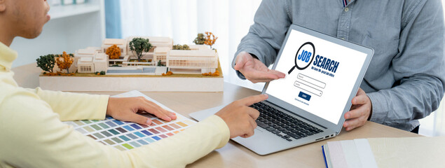 Fototapete - Online job search on brisk website for worker to search for job opportunities on the recruitment internet network
