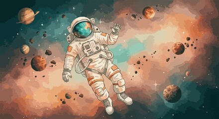 Wall Mural - An astronaut in outer space vector template design. JPEG version.