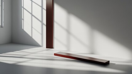 Poster - Empty room with a dark brown rectangular display podium.