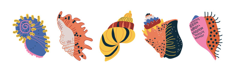 Poster - Colorful Tropical Shell as Underwater Sea Bottom Element Vector Set
