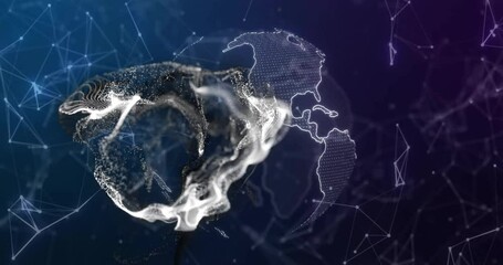 Poster - Abstract white mesh appearing, pulsating and wrapping rotating globe to show network integration