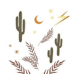 Wall Mural - modern illustration in boho country style with elements of astrology and tarot. female character and