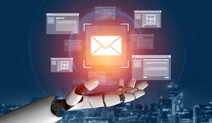 Poster - AI artificial intelligence improves emAI artificial intelligencel productivity through virtual assistants, smart inbox organization, and intelligent communication management tools. Vouch