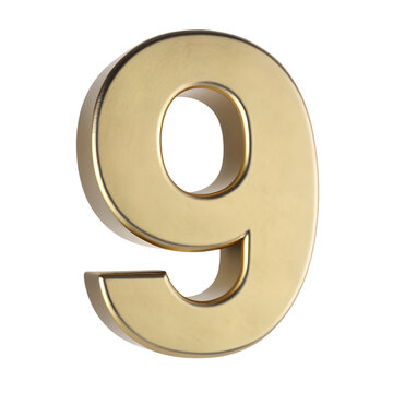 3d golden number 9 isolated on transparent background
