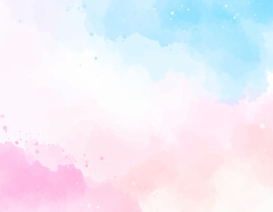 Poster - light watercolor background art. gradient pastel sky with clouds. mountain landscape in watercolor. 