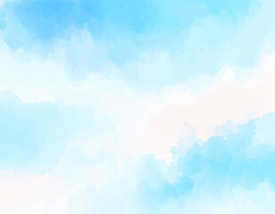 Wall Mural - sky blue wash watercolor painting. gentle cloudscape in watercolor. bright watercolor cloud wallpape
