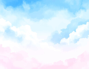 Wall Mural - dreamy cloud background in paste. hand painted watercolor sky scene. abstract sky with soft watercol