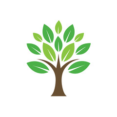 stylized green tree with brown trunk and white background
