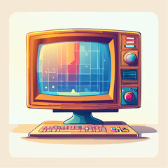 Fototapete - Retro Computer Display with Colorful Pixelated Screen