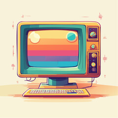Fototapete - Retro Computer with Colorful Display and Keyboard