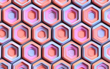 Poster - Abstract layered hexagons in pastel palette