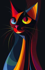 Poster - Colorful abstract cat illustration with vibrant geometric shapes