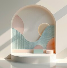 Poster - Abstract composition featuring pastel colors, geometric shapes, and modern art elements
