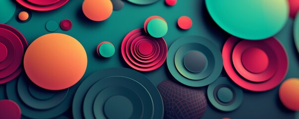 Poster - Abstract geometric shapes in teal and magenta with varied textures creating 3D effect