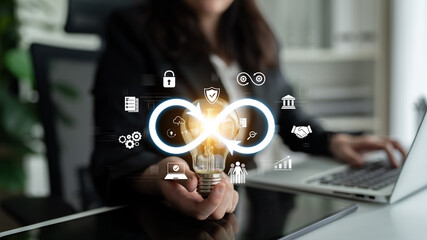 Poster - The infinity concept represents limitless innovation, creative growth, and embracing endless business opportunities for future advancement. Latch