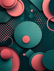 Poster - Abstract geometric background with colorful shapes in teal and pink tones