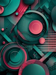 Poster - Abstract background with geometric shapes in pink and green tones