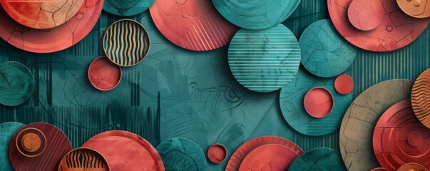 Poster - Abstract geometric pattern with circular shapes in teal and orange colors for modern design