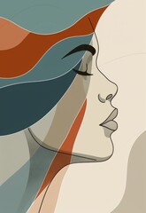 Poster - Abstract portrait illustration in warm tones, showcasing fluid lines and a modern design