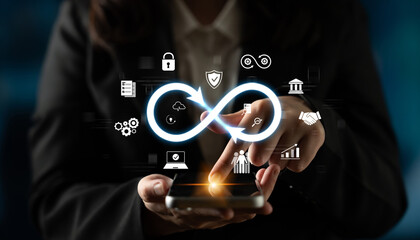 Poster - The infinity concept represents limitless innovation, creative growth, and embracing endless business opportunities for future advancement. Latch