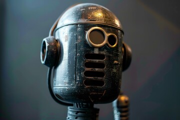 Poster - Close up of a vintage robot head, highlighting the blend of old world aesthetics and futuristic ai concepts