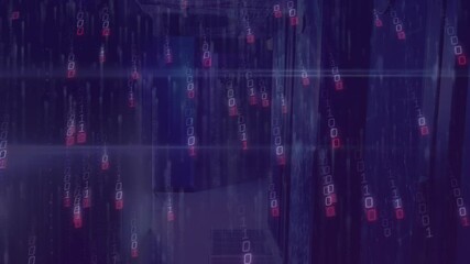 Poster - Binary digits appearing at corridor top, drifting down and cascading while visualizing data flow