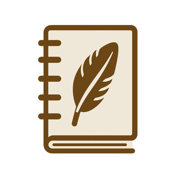 Simple illustration of a journal featuring a quill pen, evoking themes of writing, creativity, and documentation. Aesthetic design elements.