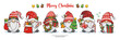 © Isar Braja - Merry Christmas With Cute Gnome Santa Claus And Friend On Banner Design, Set Vector Cartoon Illustration