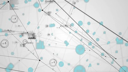 Poster - Converging black lines starting building network, cyan dots expanding outward showing data graph