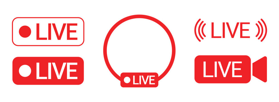 Live streaming red icon set. live broadcasting buttons and symbols. online stream icons. live stream logo. vector illustration transparent background. 