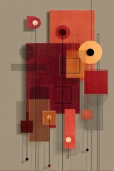 Poster - Geometric abstract design with red, orange, and brown tones in layered textures