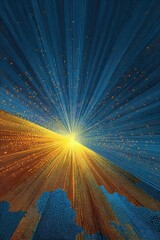 Poster - Abstract visualization of radiant blue and yellow light beams in motion