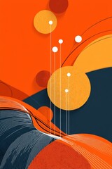 Poster - Geometric abstract design with vibrant circles and bold hues of orange and navy